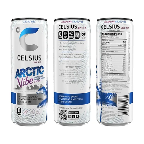 Vista 3 de CELSIUS Essential Energy Drink - Bebida energética esencial de 12 onzas líquidas, Arctic Vibe Sparkling Frozen Berry Edition (paquete de 12)