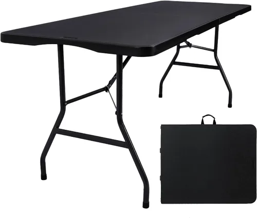 Byliable Mesa plegable portátil de plástico resistente de 6 pies, plegable por la mitad, mesa plegable de 6 pies, para comedor, interior y exterior,