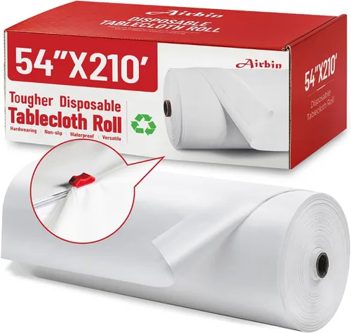 Vista 32 de Mantel de plástico, 110 pies x 54 pulgadas, mantel de plástico desechable, mantel negro de PEVA de alta calidad, impermeable con cortador, mantel