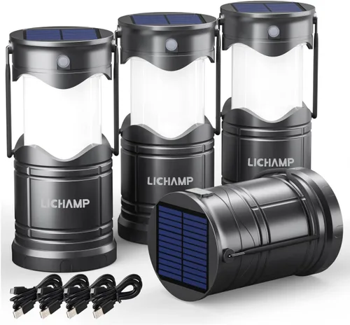 Vista 10 de Lichamp 1 paquete de linterna de camping solar, linternas LED recargables por USB, lámparas de batería con tres modos de alimentación para cortes