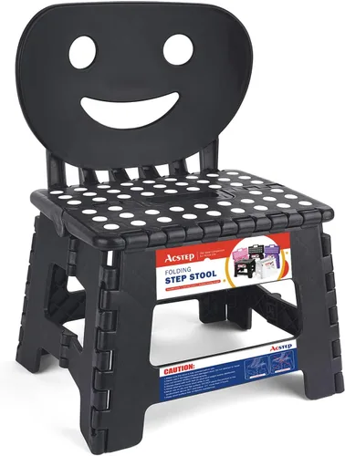 Vista 8 de ACSTEP Taburete plegable para niños con soporte de espalda para niños, silla de plástico de 9" para exteriores o interiores, taburetes escalón
