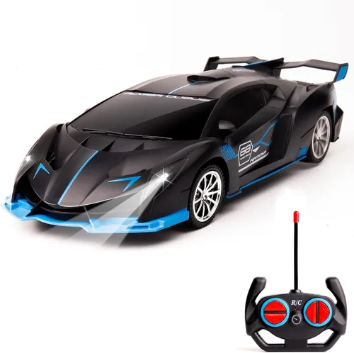 Auto a control remoto para niños a escala 1/18 recargable a control remoto, juguetes de Navidad para niños, de alta velocidad con faros (negro y