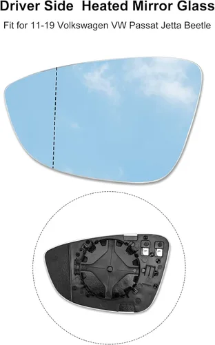 Vista 2 de TIKSCIENCE 561857521A - Espejo calefactable para el lado del conductor con placa de respaldo para Volkswagen CC Eos Passat 2009-2016, vidrio convexo
