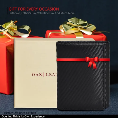 Vista 6 de Carteras de cuero de plegado tríptico para hombres con interferencia de radiofrecuencia RFID bolsillo frontal y 9 ranuras para tarjetas de crédito