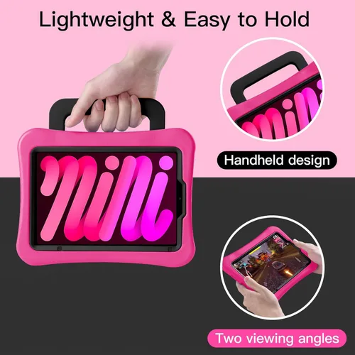 Vista 69 de Funda para Niños para iPad mini 7 (A17 Pro) 2024/iPad Mini6 2021, Peso Ligero Resistente/A Prueba de Golpes/A Prueba de Caídas con Asa/Soporte