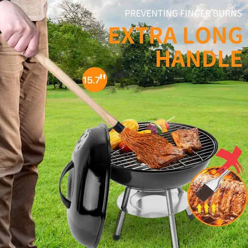 Vista 2 de Juego de cepillo para mopa y olla de hierro fundido, paquete 11 en 1 incluye 2 piezas de mango largo de madera, 6 cabezales de cepillo, 1 sartén