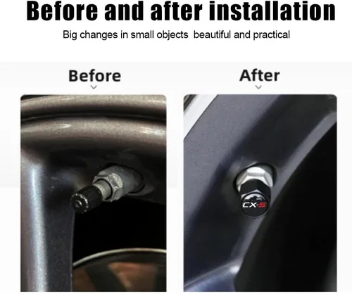 Vista 3 de para Mazda CX5 Cubiertas de vástago de válvula de neumático de metal negro, juego de tapas de válvula de aire a prueba de polvo y fugas, cubierta