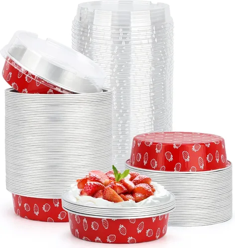 Vista 45 de Beasea Molde de papel de aluminio para tartas de 4 pulgadas, redondo, para horno, mini molde para tartas, 20 unidades de 8 onzas, moldes de aluminio