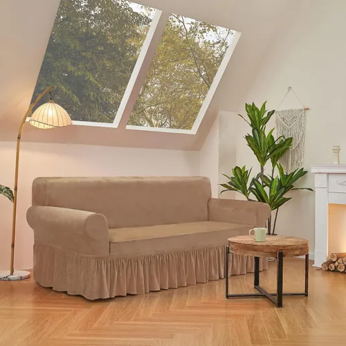 Vista 6 de NICEEC Funda para Sofá de Dos Plazas Súper Suave de 1 Pieza Color Café Claro Funda Elástica para Sofás de Dos Plazas Elástica Universal de Spandex