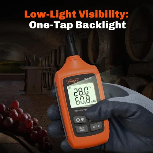 Vista 7 de YW-201 Medidor de temperatura y humedad, termómetro digital higrómetro con ambiente, punto de rocío, bombilla húmeda para interior/exterior