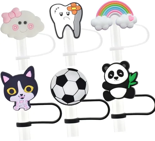 Vista 3 de 100 piezas aleatorias diferentes de tapas para pajitas de 0.4 pulgadas, cubiertas para pajitas a prueba de polvo, lindas tapas reutilizables