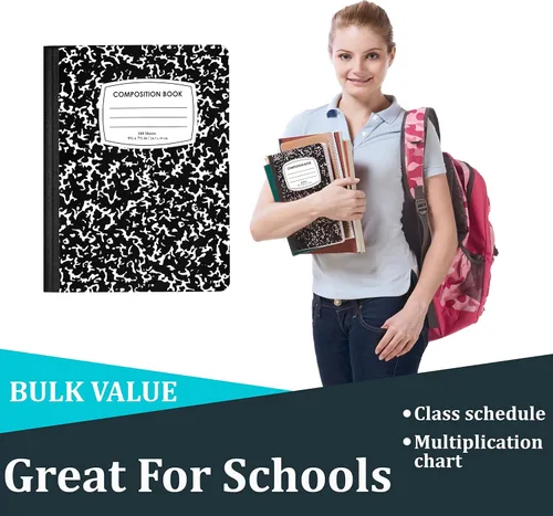 Vista 4 de Cuadernos de composición, cuaderno de composición de rayas anchas, cuaderno de composición de mármol de tapa dura, 100 hojas (200 páginas)