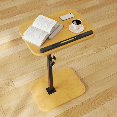 Vista 8 de Mesa auxiliar para sofá, bandeja de TV, altura ajustable, mesa auxiliar en forma de C, giratoria de 360°, para sala de estar, color negro