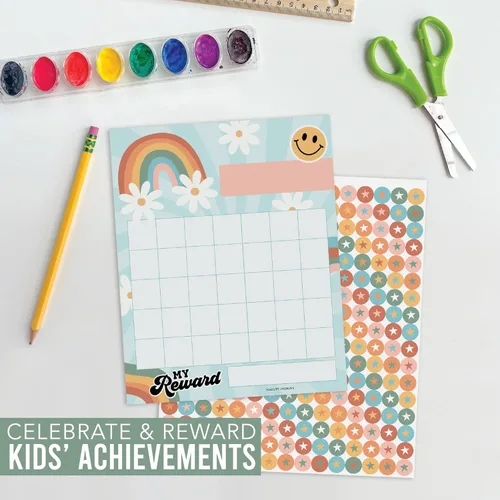 Vista 7 de Tabla de calcomanías de estrellas para el comportamiento de los niños -25 calcomanías para niños pequeños, tabla de recompensas para incentivos