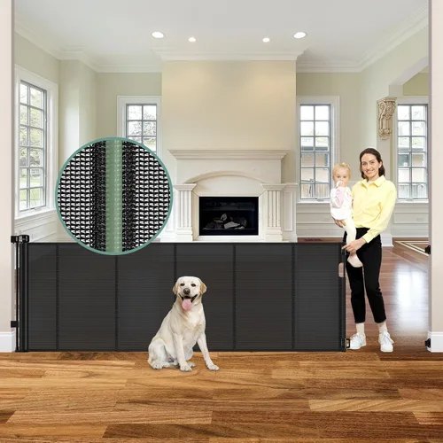 Vista 20 de Puertas de bebé retráctiles reforzadas de 55" de ancho con tiras reforzadas, puerta retráctil para perros interior/exterior para puerta, evita