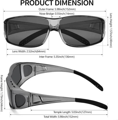 Vista 3 de URUMQI Sunglasses Fit Over Glasses Polarized 100 UV Protection Wrap-around Sunglasses for Men Women Driving