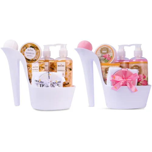 Vista 11 de Draizee Regalos de spa de lujo para mujer, juego de 2 canastas de spa con aroma de rosa y coco, gel de ducha, baño de burbujas, mantequilla