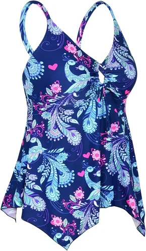 Vista 2 de Firpearl - Traje de baño tipo tankini, holgado, para mujer, con espalda cruzada, talla extra-grande.
