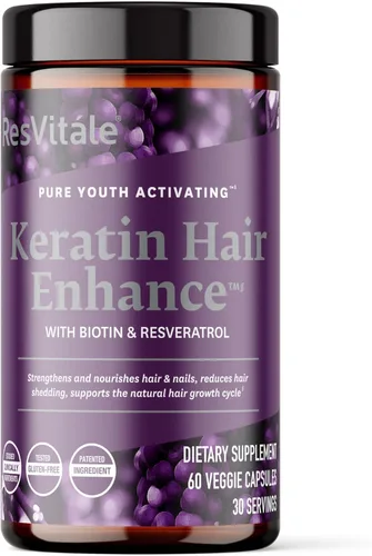 ResVitále Keratin Hair Enhance - Suplemento de queratina para el crecimiento del cabello - 60 cápsulas