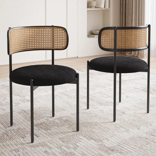 Vista 4 de Modern Upholstered Dining Chairs Set of 4, Rattan Back Dining Room Chairs, Table & Seating Chair Sets Kitchen, Accent Chairs with Metal Black -4set