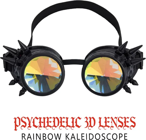 Vista 2 de Anteojos para fiesta con lentes de cristal diseño de caleidoscopioarco iris. Entrega en 3-5 días.