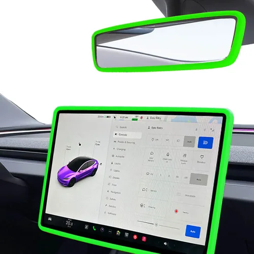 Vista 17 de 2 piezas marcos protectores de silicona para pantalla y espejo retrovisor para Tesla Model 3 2017-2023 y Model Y 2019-Feb.2025. (Negro)