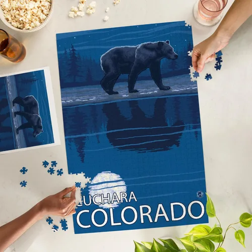 Vista 2 de Cuchara, Colorado, Bear in Moonlight (1000 Piece Puzzle, Challenging Jigsaw Puzzle for Adults, Made in USA)