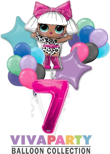 LOL - Ramo de globos redondos de 18 piezas, 7º cumpleaños, globo gigante rosa intenso del número 7 | Colección Viva Party Balloon