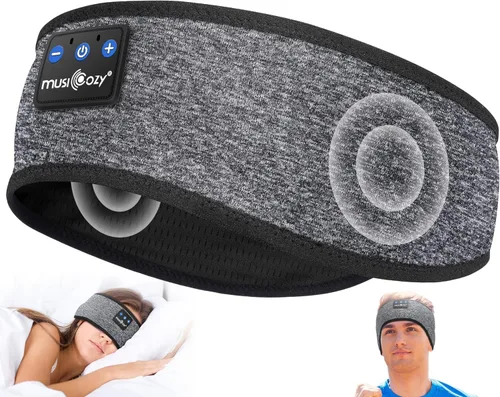 Vista 21 de MUSICOZY - Diadema para dormir con auriculares Bluetooth 5.4, audífonos inalámbricos con máscara para los ojos, orejeras HD para entrenamiento