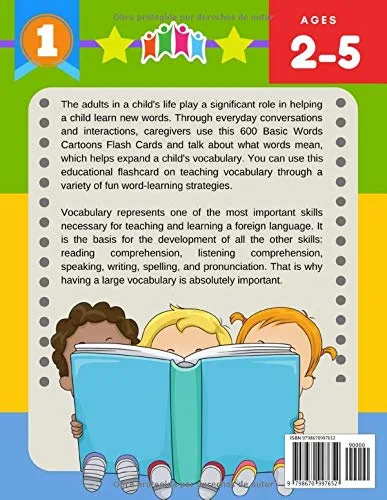 Vista 2 de 600 Tarjetas para Trabajar el Vocabulario Juegos Educativos de Preguntas Montessori para Niños Español Gujarati Easy learning basic words cartoon