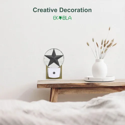 Vista 5 de EKOBLA Luces nocturnas de estrellas de Texas enchufables a la pared, estilo occidental vintage, retro, estrella americana, luces nocturnas LED