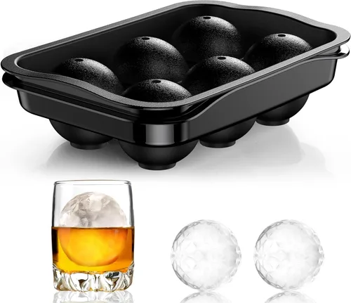 Molde redondo para cubitos de hielo con tapa, máquina de bolas de hielo de esfera de 2.2 pulgadas, molde grande para cubitos de hielo para whisky