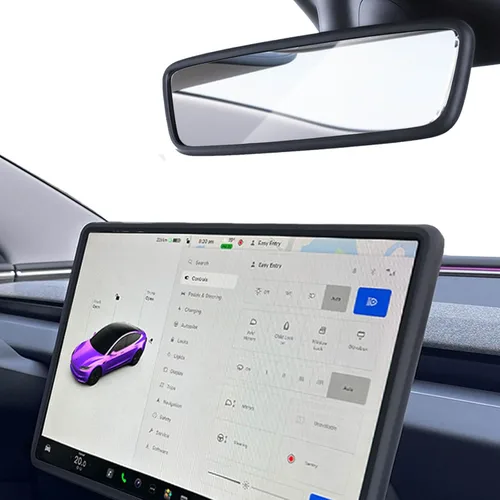 Vista 11 de 2 piezas marcos protectores de silicona para pantalla y espejo retrovisor para Tesla Model 3 2017-2023 y Model Y 2019-Feb.2025. (Negro)