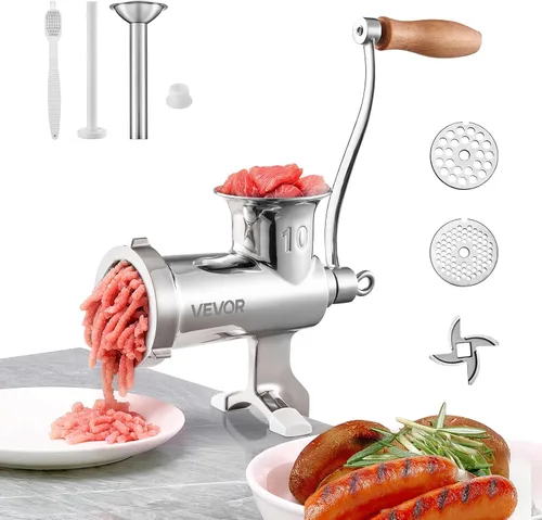 Vista 13 de VEVOR Molinillo de Carne Manual, Molinillo de Carne de Acero Inoxidable 304 con Abrazadera de Mesa de Acero, #12 Picadora de Carne para Salchichas