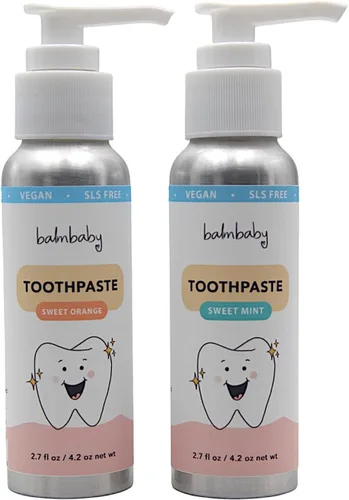 BALM! Baby - Pasta de dientes natural sin flúor para niños, pasta de dientes para niños en botella dispensadora, pasta de dientes sin SLS con