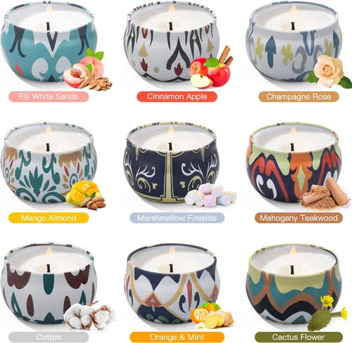 Vista 2 de Velas perfumadas, 9 paquetes de velas de 2.5 onzas, velas de soja perfumadas para el hogar, juego de velas de aromaterapia para aliviar el estrés
