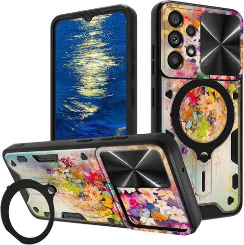 Vista 60 de for Samsung Galaxy A35 5G Phone Case 6.6" with Slide Camera Cover & 360 Degree Rotate Ring Stand Kickstand A Black Cat Dual Layer Hybrid Heavy Duty