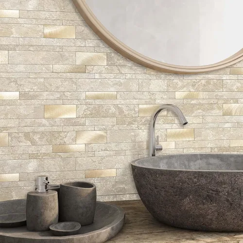 Vista 8 de VAOVI Azulejo de Salpicaduras Autoadhesivo Cocina Piedra Estilo Metro Lineal Mosaico Baño Ducha Pared Impermeable (5 piezas, Gris)