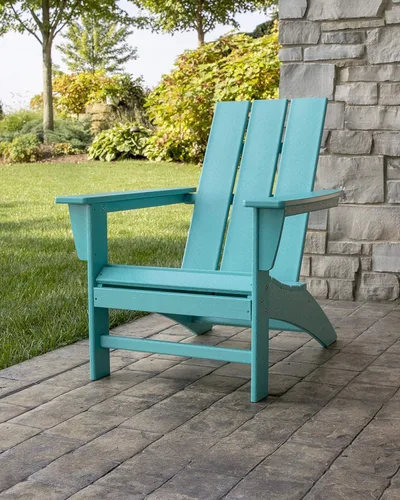Vista 2 de Silla moderna AD420WH tipo Adirondack de Polywood, Blanca, Construcción duradera de polietileno de alta densidad, Fácil montaje, Resistente al agua