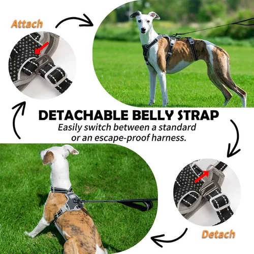 Vista 4 de Huntboo Arnés para perro a prueba de escapes, sin tirones, antideslizante, totalmente reflectante, diseño ajustable de 7 puntos para perros Verde
