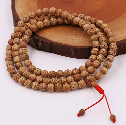Vista 2 de DharmaObjects 108 cuentas auténticas de semillas de Bodhi de estilo tibetano budista para meditación y compasión, Rojo