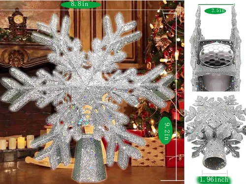 Vista 3 de fohuas - Decoración para árbol de Navidad con proyector 3D Snowfalso, lámpara de luz LED giratoria de copo de nieve para festivales de Navidad