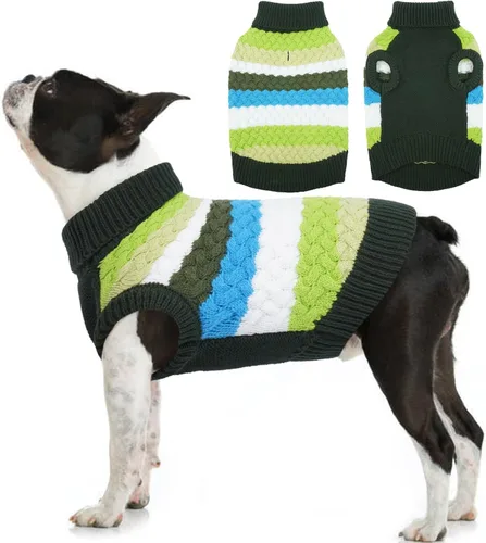 Vista 27 de Kuoser Suéter para perro, suéteres de Navidad para perros extra pequeños, suéter suave y cálido para perros, chaleco de punto trenzado colorido