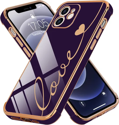 Vista 29 de LCHULLE Funda compatible con iPhone 12 para mujeres y niñas, bonito diseño de corazón de amor con enchapado de lujo, cubierta de TPU suave a prueba