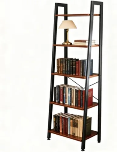 5-Tier Industrial Ladder Shelf - Vintage Storage Unit for Living Room, Home Office & Bathroom - Sturdy Metal Frame & Rustic Wood Shelves for Stylish