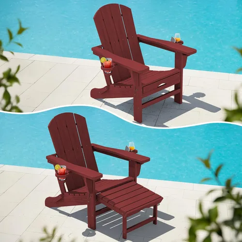 Vista 20 de KINGYES Silla Adirondack plegable ajustable con otomana, silla reclinable Adirondack HDPE con reposapiés, Apple