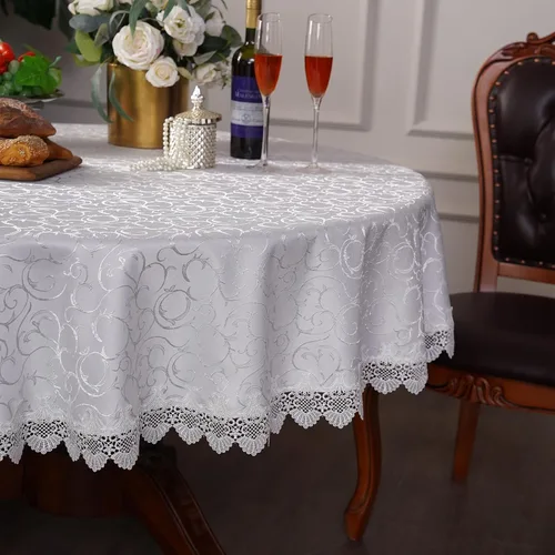 Vista 13 de Camino de mesa de encaje de jacquard blanco, bufanda rústica para Navidad, boda, café, exteriores, interiores, fiestas, vacaciones, uso en mesa