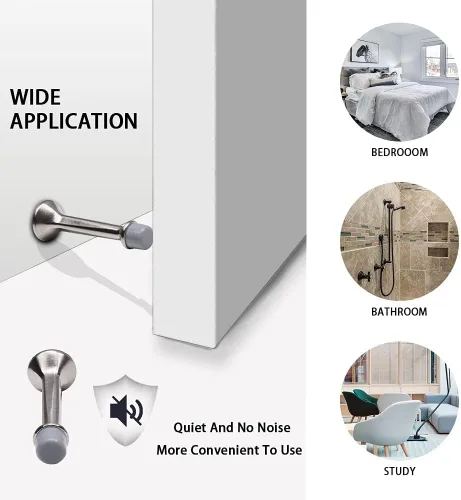 Vista 7 de Triumph Hardware Tope de puerta rígido sólido de 3 pulgadas con punta de goma suave, tope de puerta sólido de metal de zinc que protege la pared