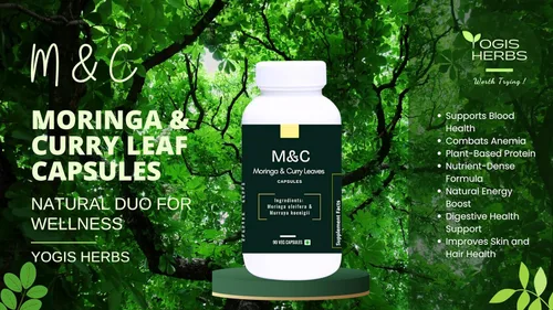 Vista 4 de YOGIS HERBS Moringa & Curry Leaf Capsules - 90 Vegan Capsules Energy, Iron & Plant-Based Protein Supplement