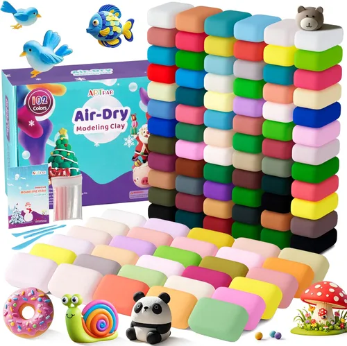 ARTPAR Arcilla de secado al aire para niños, 102 colores, kit de arcilla mágica de modelado con herramientas de escultura, suave y antiadherente,